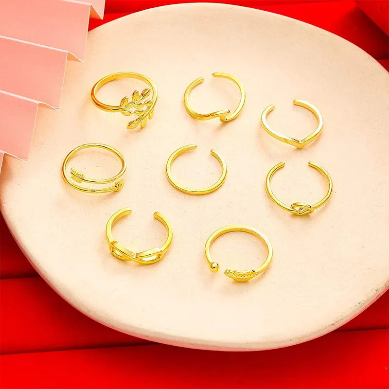 8 Pieces Arrow Knot Wave Adjustable Open Rings Set