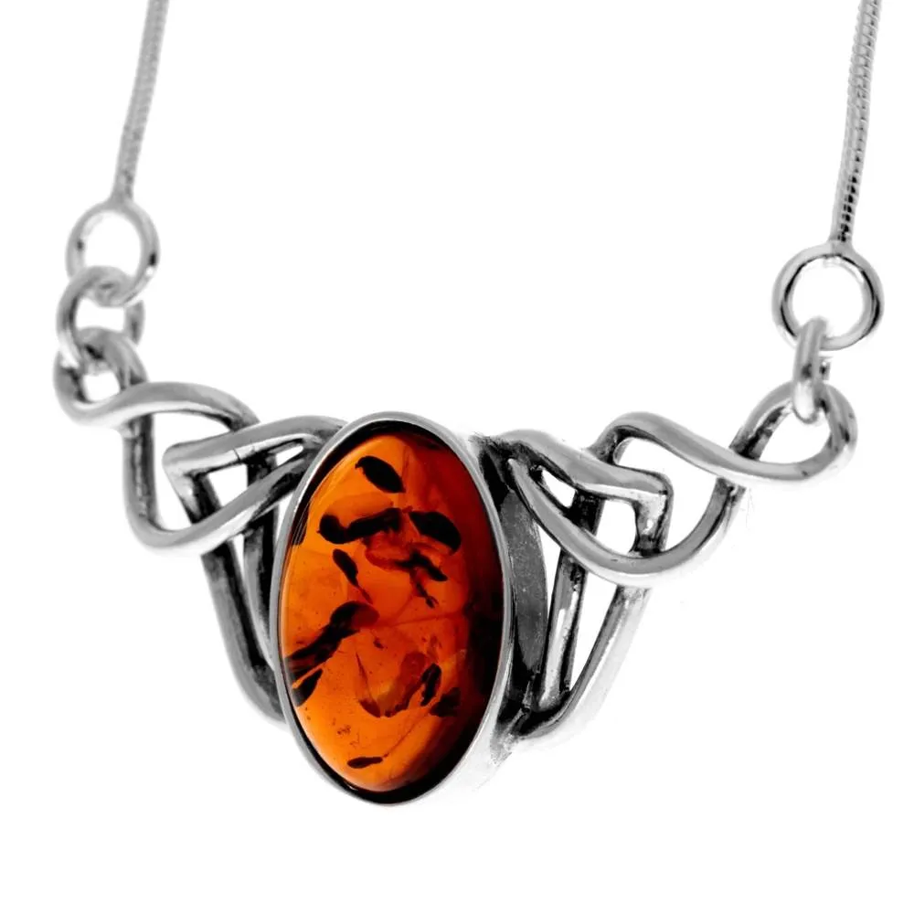 925 Sterling Silver & Genuine Baltic Amber Classic Celtic Necklace on Snake Chain with extender - 6105