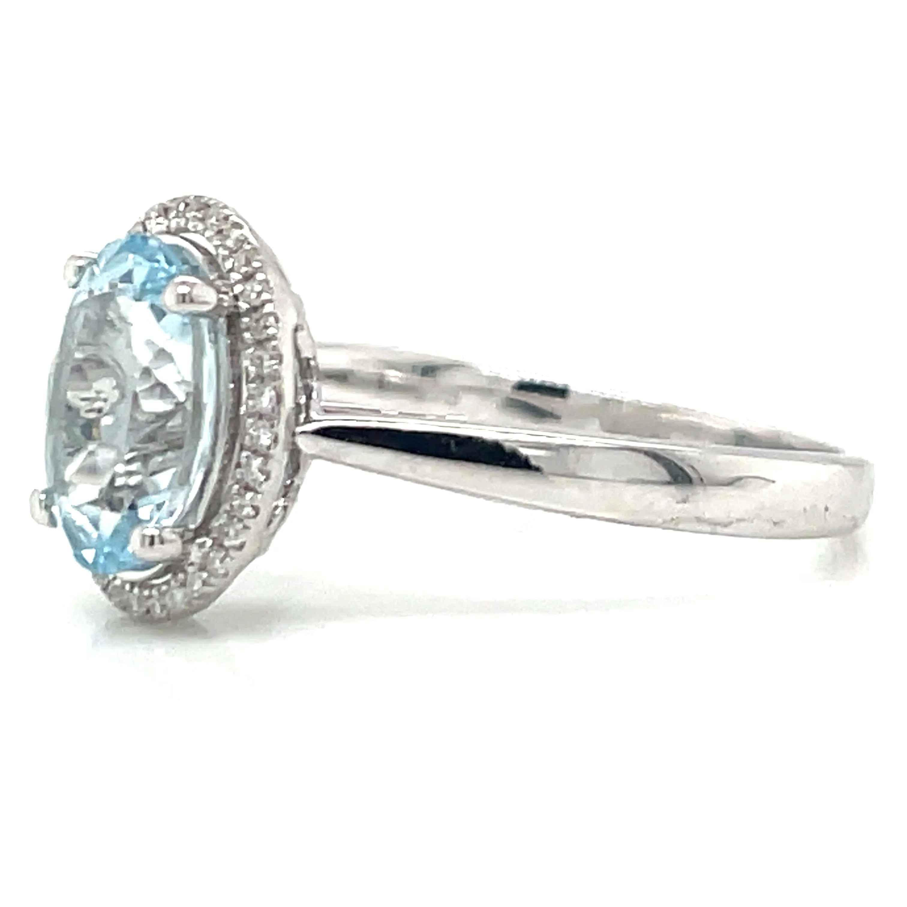 9ct white Gold Earth Grown 1.57ct Aquamarine And Diamond Halo Ring