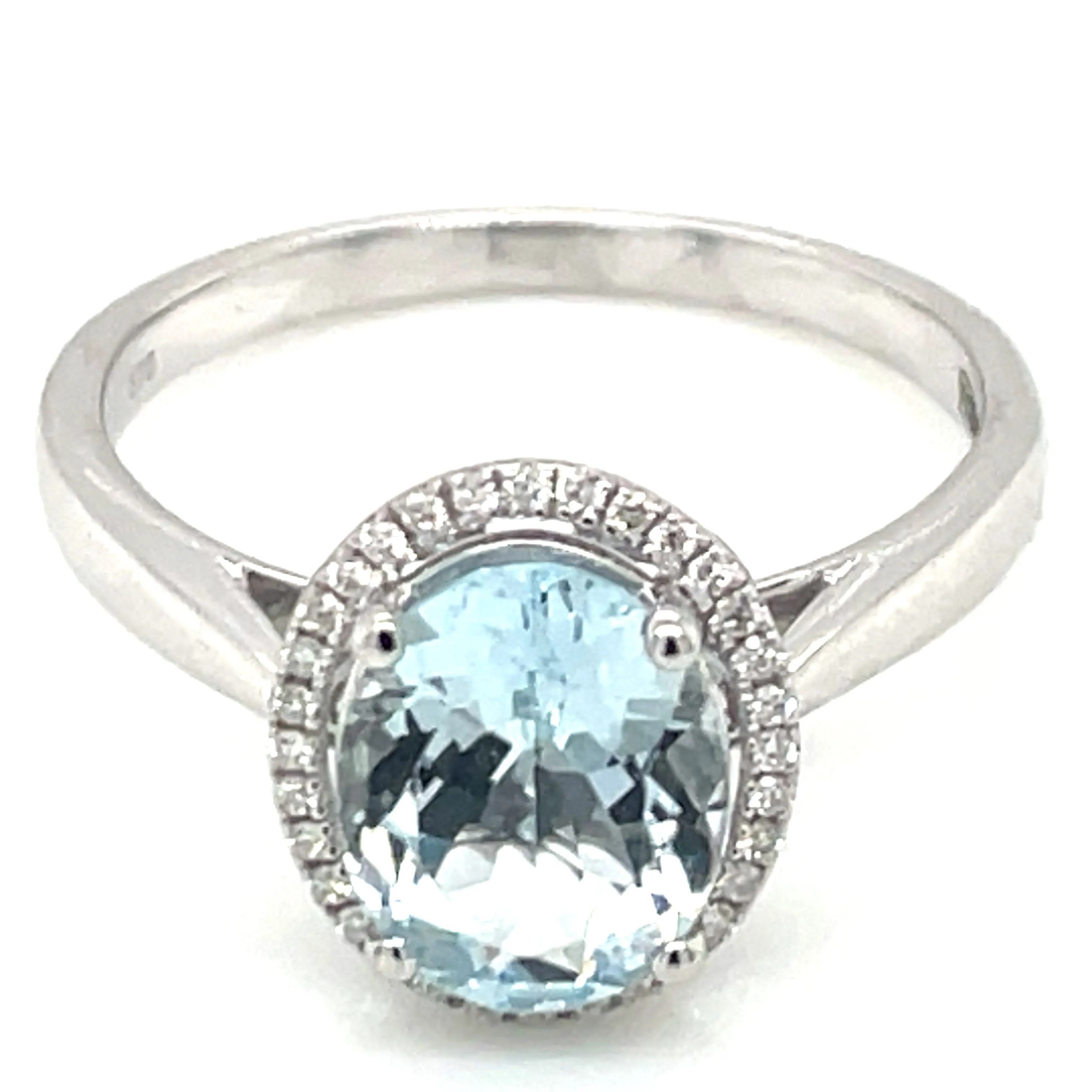 9ct white Gold Earth Grown 1.57ct Aquamarine And Diamond Halo Ring