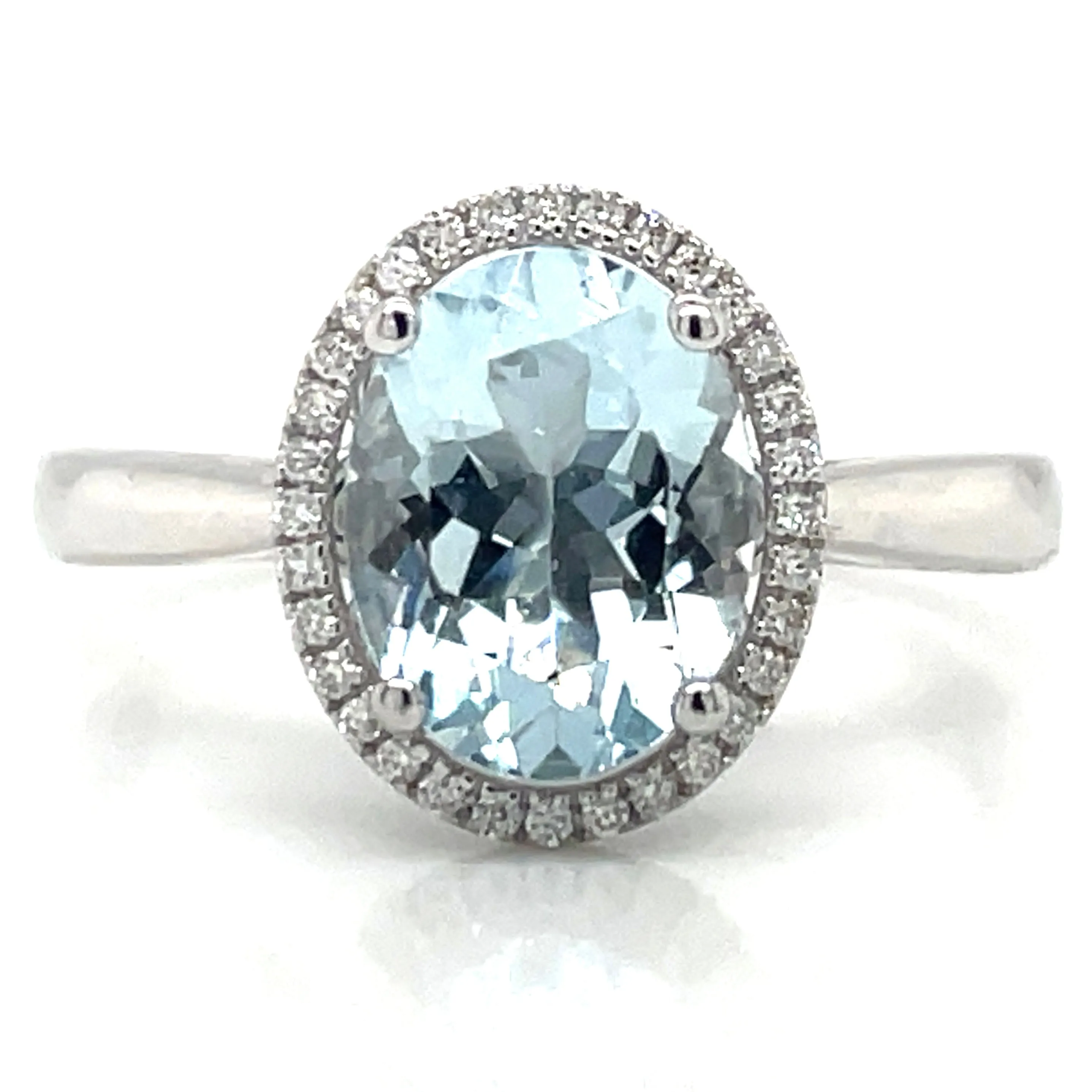 9ct white Gold Earth Grown 1.57ct Aquamarine And Diamond Halo Ring