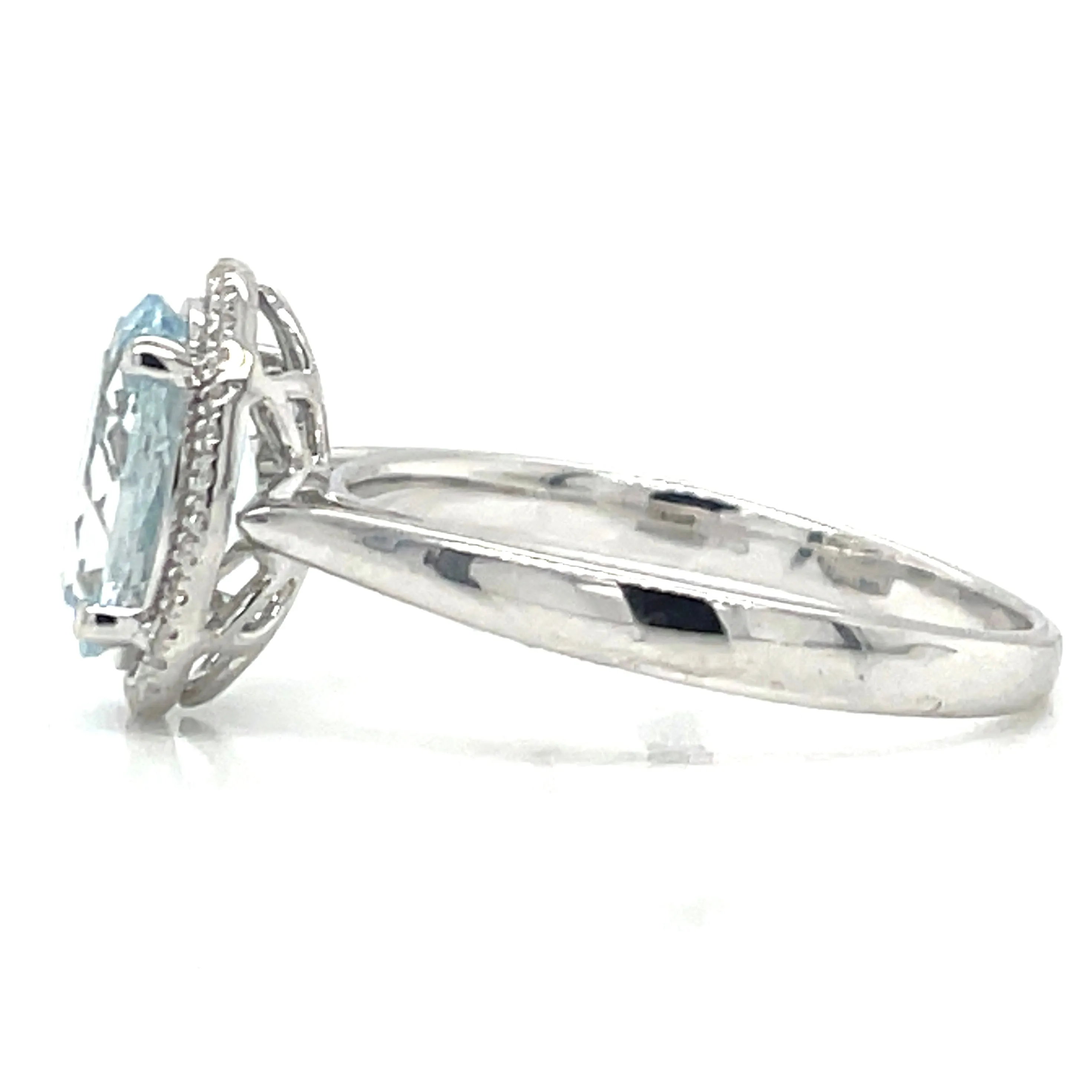 9ct white Gold Earth Grown 1.57ct Aquamarine And Diamond Halo Ring