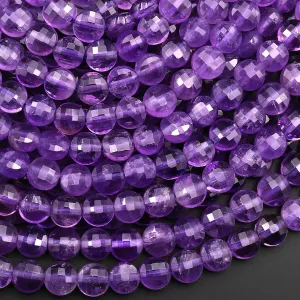 AAA Faceted 6mm 8mm Purple Amethyst Coin Beads