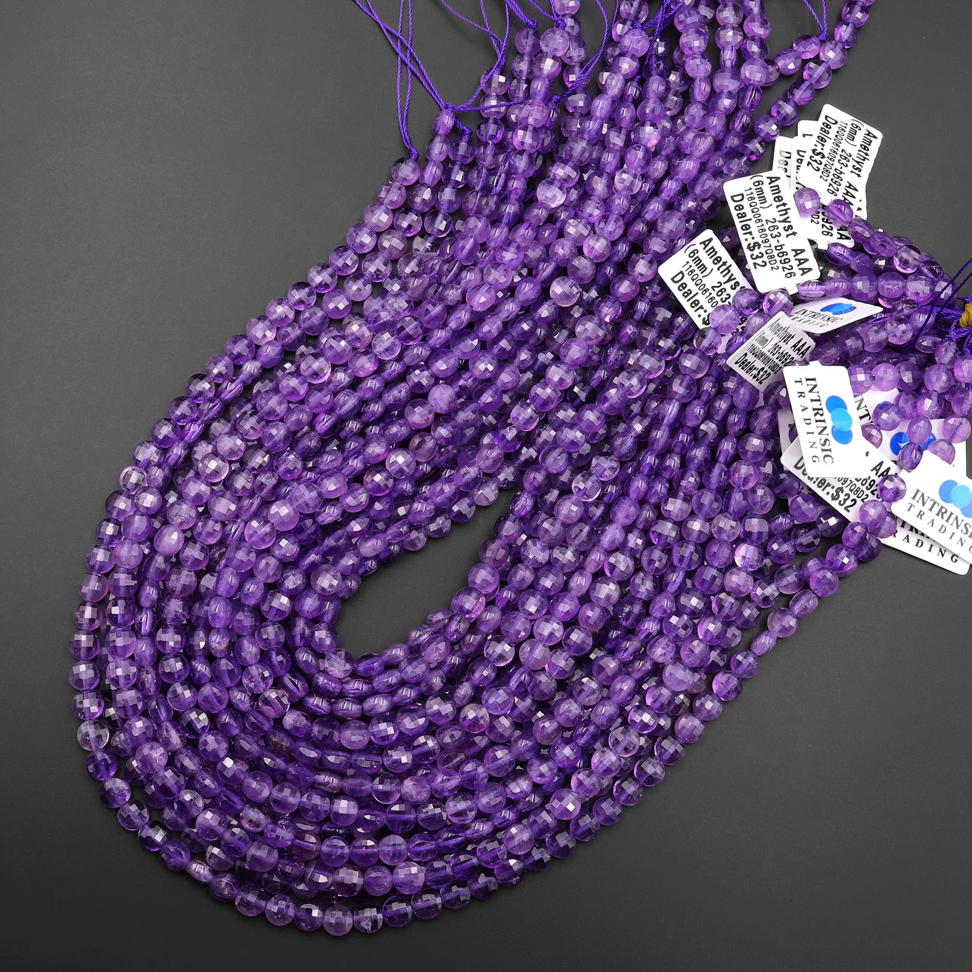 AAA Faceted 6mm 8mm Purple Amethyst Coin Beads