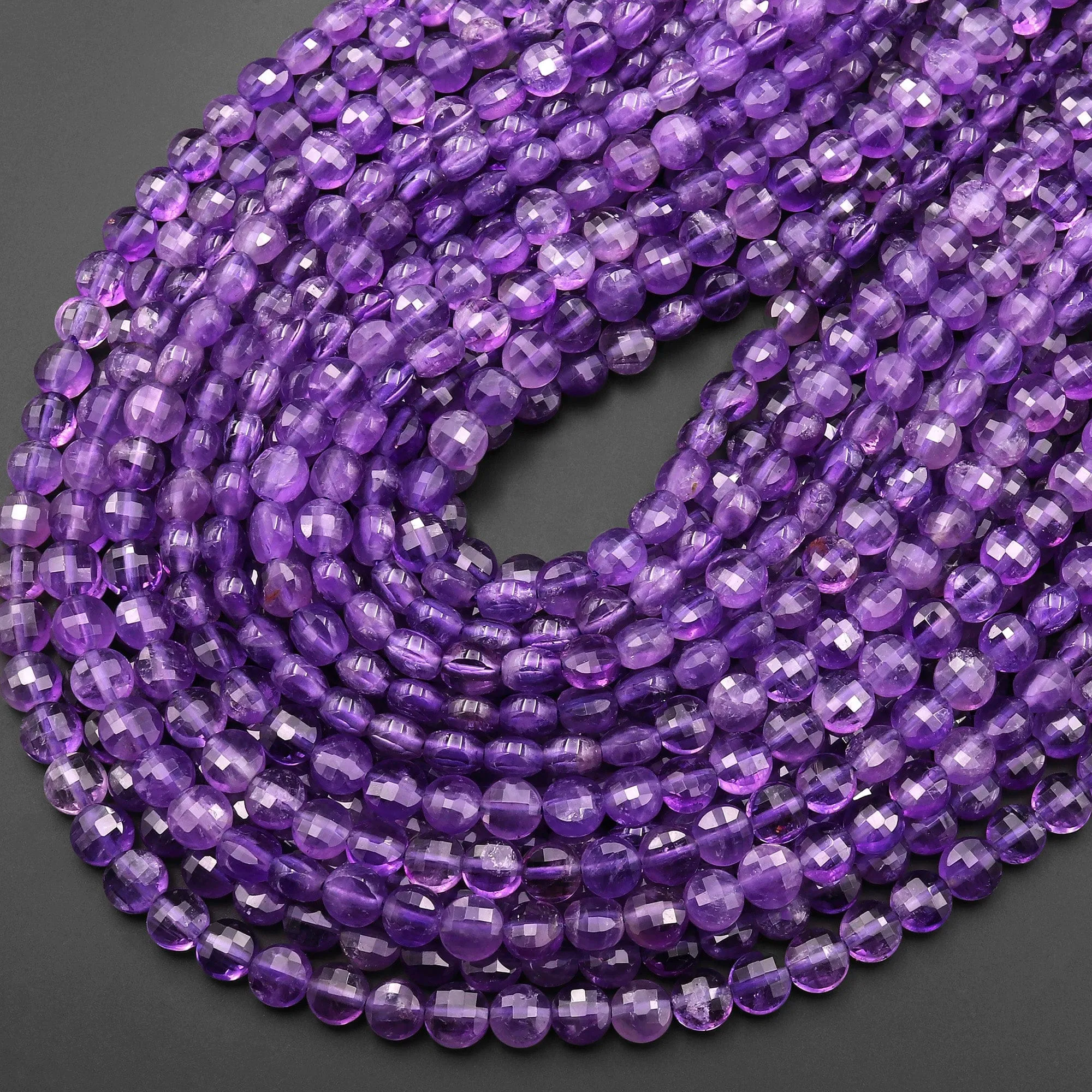 AAA Faceted 6mm 8mm Purple Amethyst Coin Beads