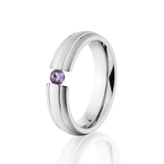 Amethyst 6mm Ring, Tension Set Amethyst, 6mm Titanium Ring