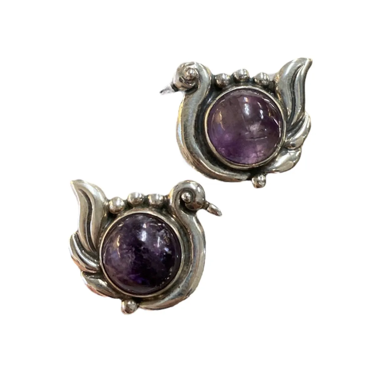 Amethyst & Silver Bird Earrings