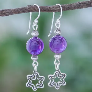 Amethyst Dangle Earrings with Star Motif - Center Stage in Purple | NOVICA