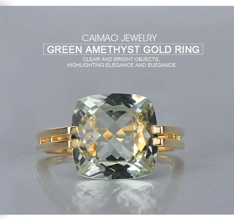 Amethyst Diamond Ring 6.6ct Cushion Green 14k Gold Ring