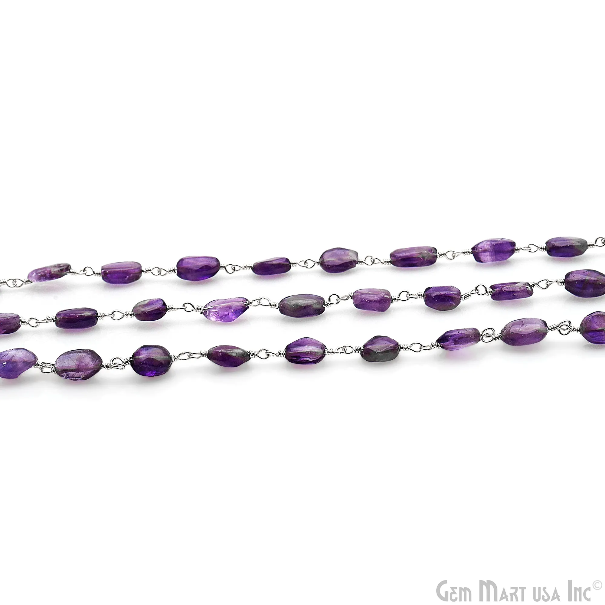 Amethyst Free Form 10x6mm Silver Wire Wrapped Rosary Chain