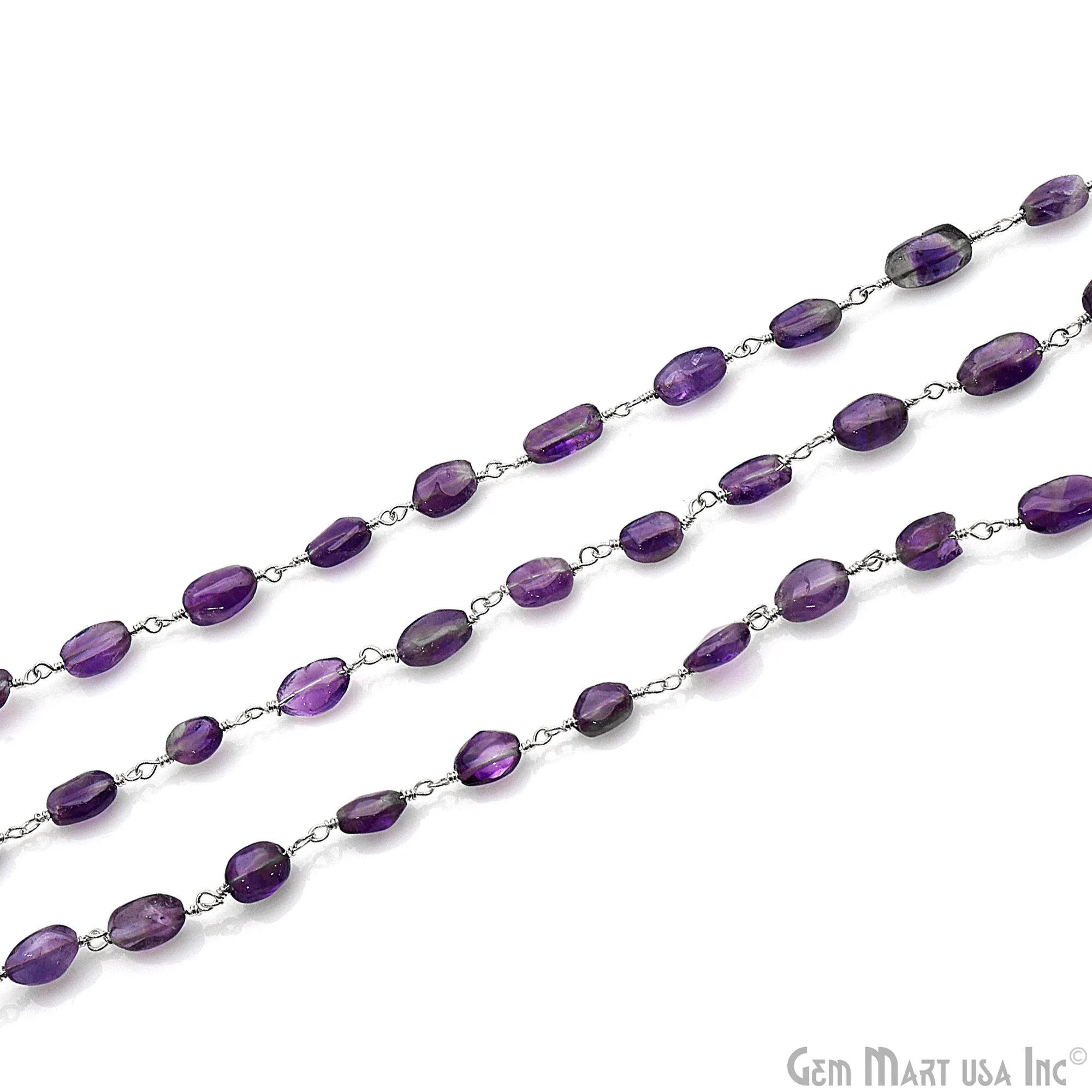 Amethyst Free Form 10x6mm Silver Wire Wrapped Rosary Chain