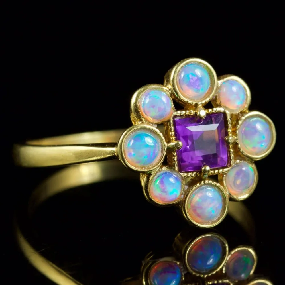 Amethyst Opal Ring 18Ct Gold Silver Ring