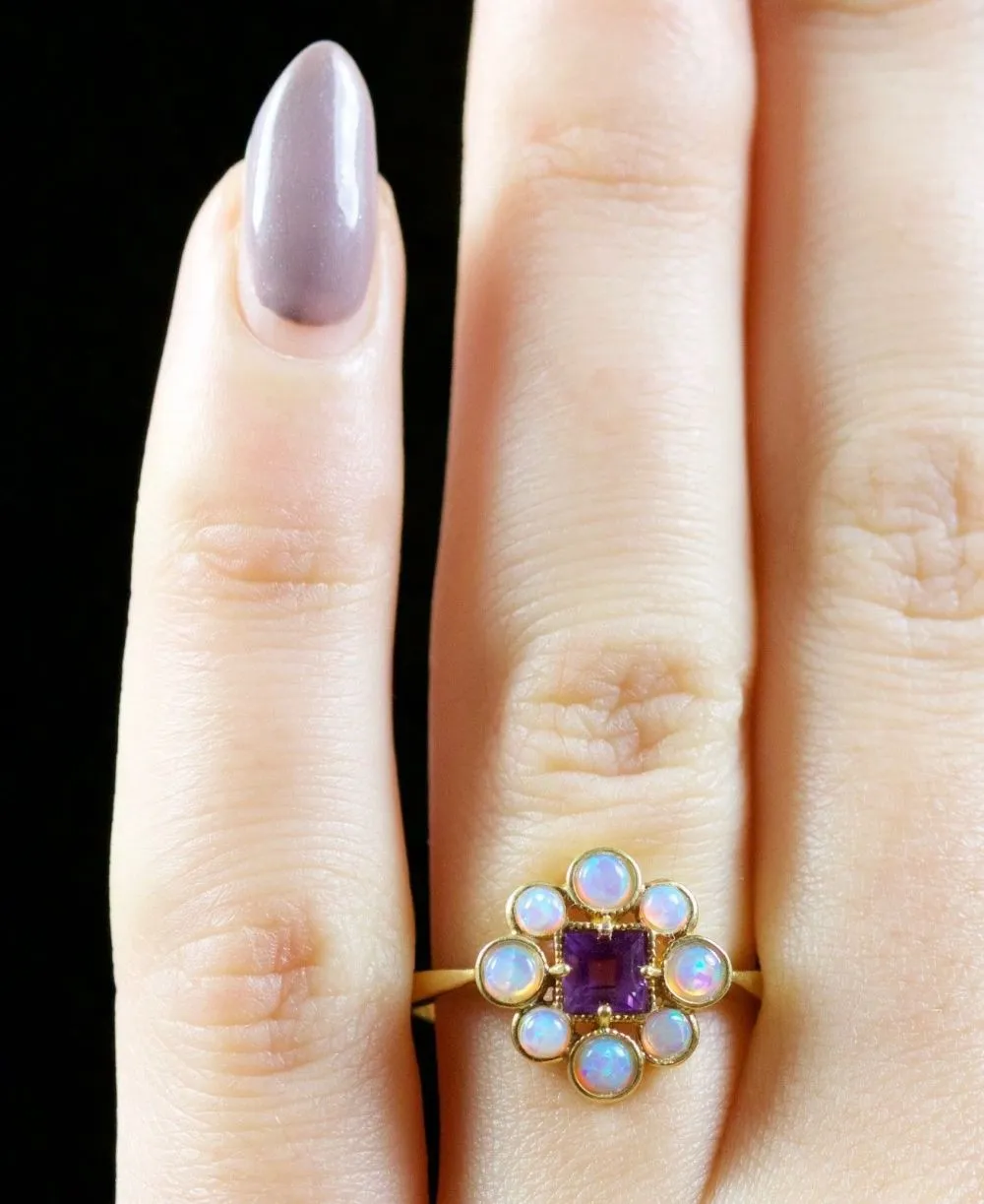 Amethyst Opal Ring 18Ct Gold Silver Ring