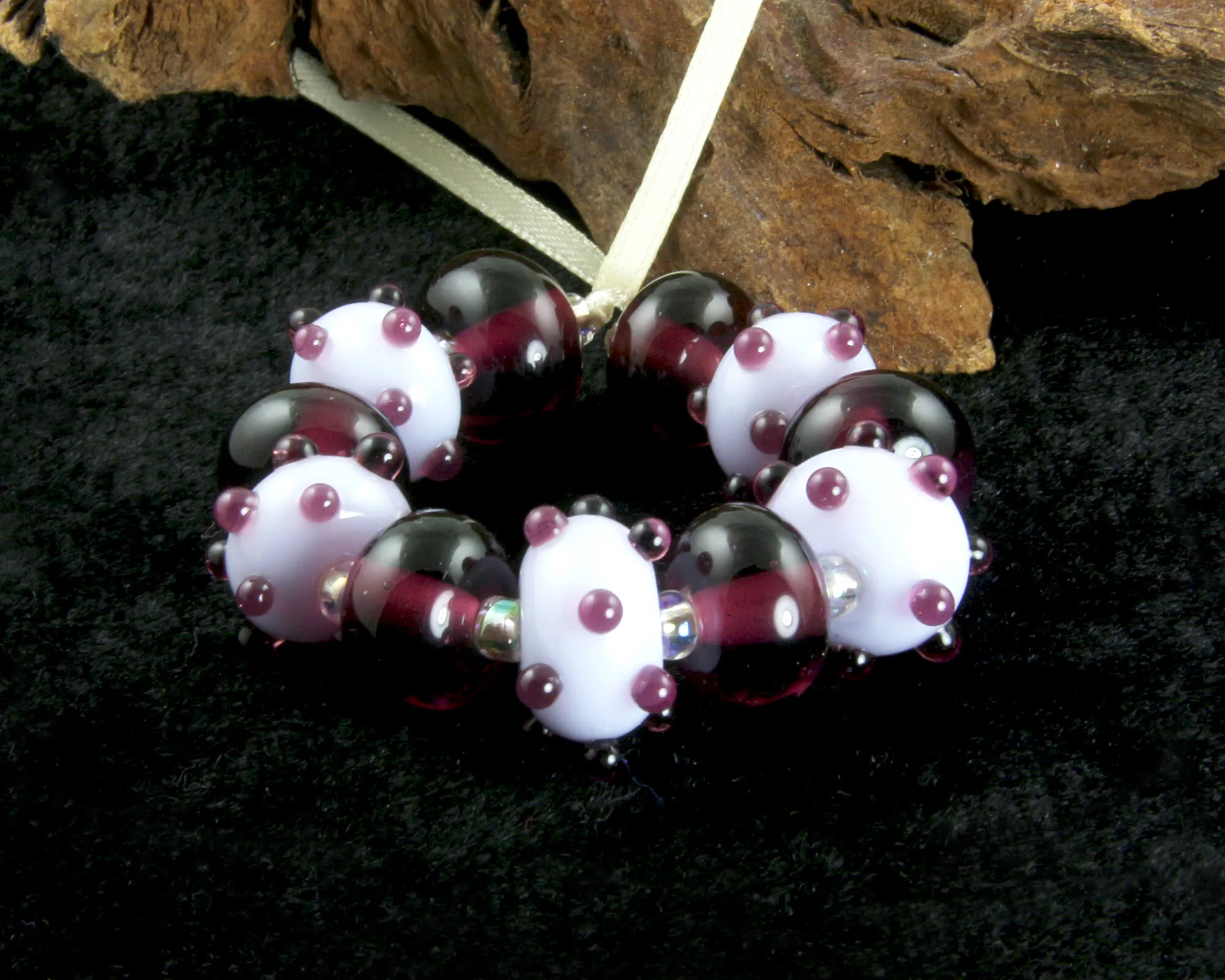 Amethyst Polka Dots Lampwork Beads Set SRA