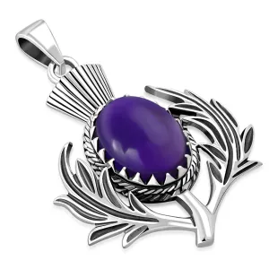 Amethyst Stone Scottish Thistle Silver Pendant