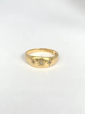 Antique, 18ct Gold, Diamond, 3 Star, Gypsy Starburst Ring, Hallmarked 18ct Gold, Chester, 1915