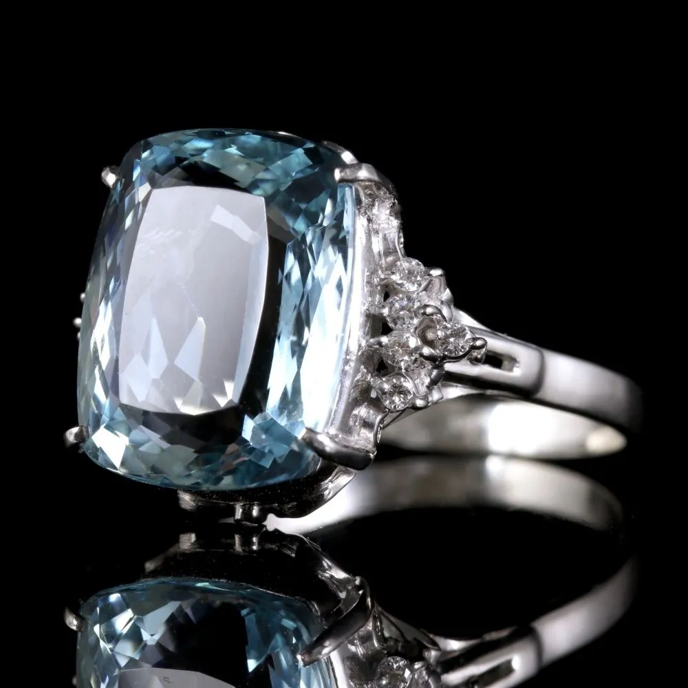 Antique Art Deco Aquamarine Diamond Ring Platinum Circa 1920