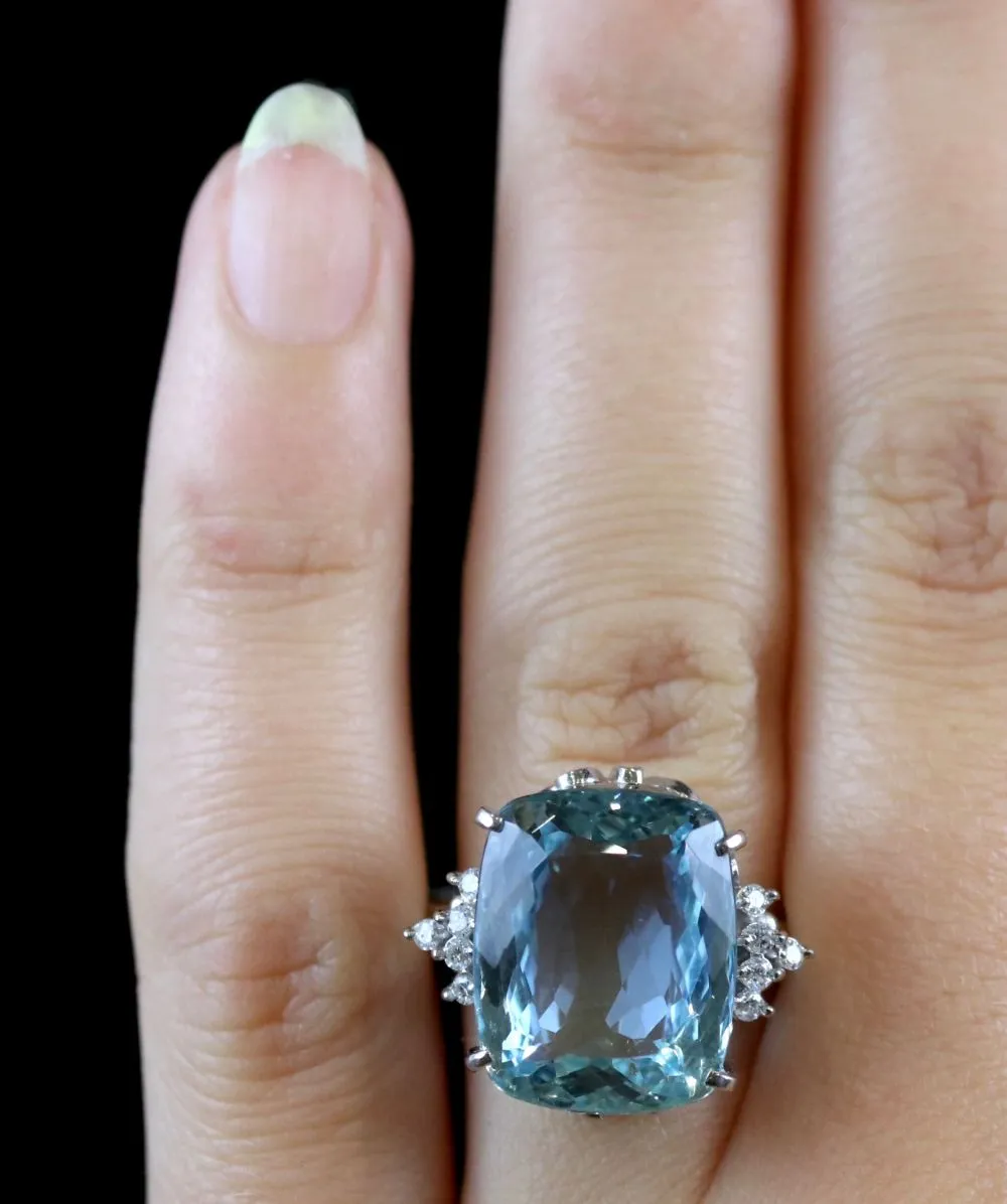 Antique Art Deco Aquamarine Diamond Ring Platinum Circa 1920