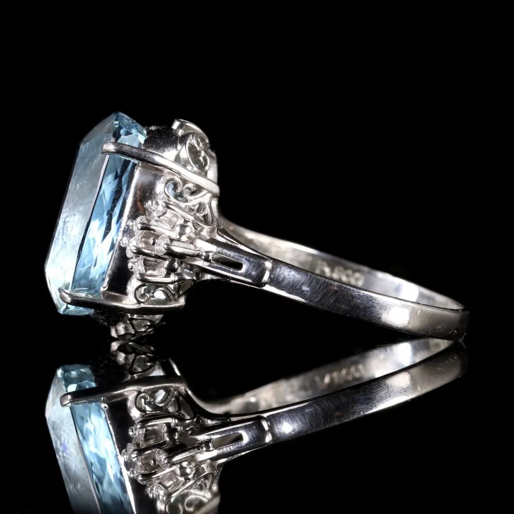 Antique Art Deco Aquamarine Diamond Ring Platinum Circa 1920