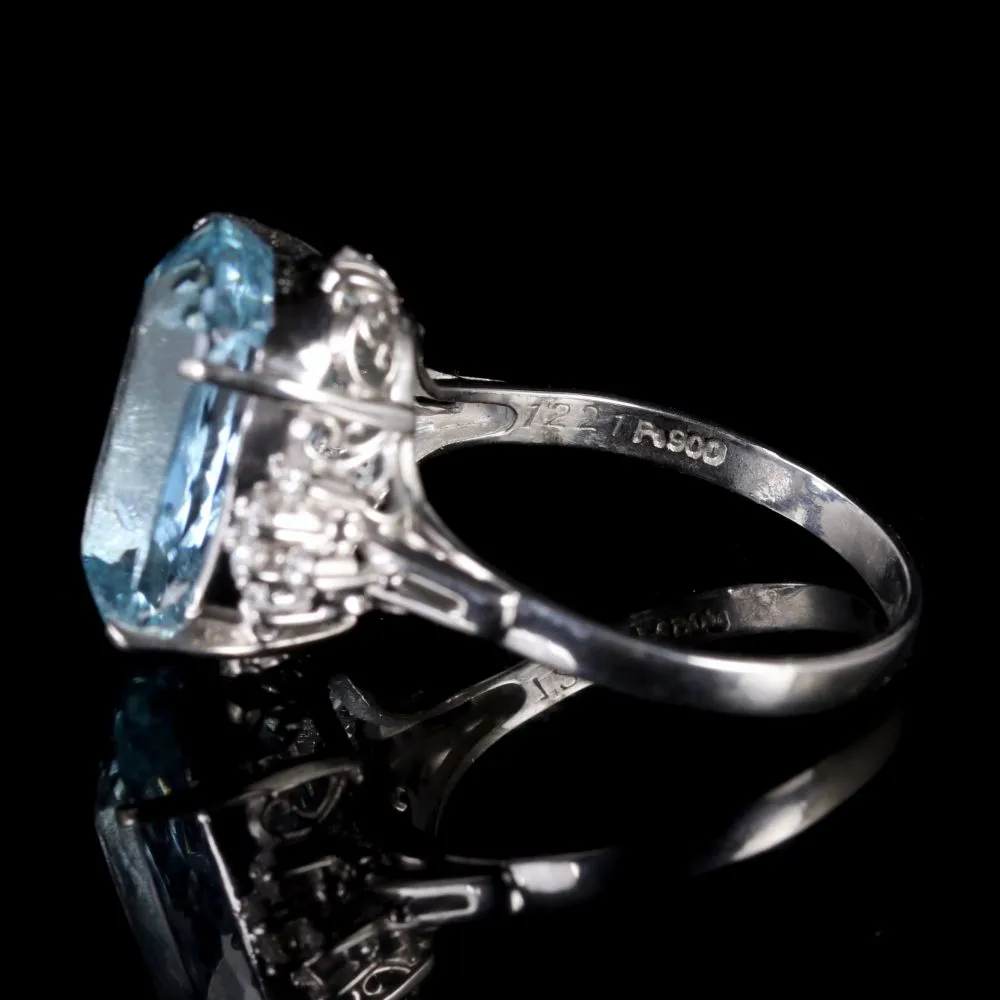 Antique Art Deco Aquamarine Diamond Ring Platinum Circa 1920