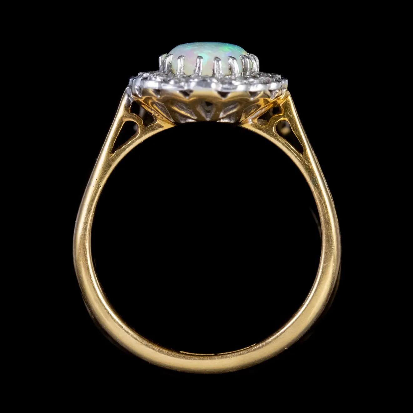 Antique Edwardian Opal Diamond Ring Platinum 18Ct Gold Circa 1915