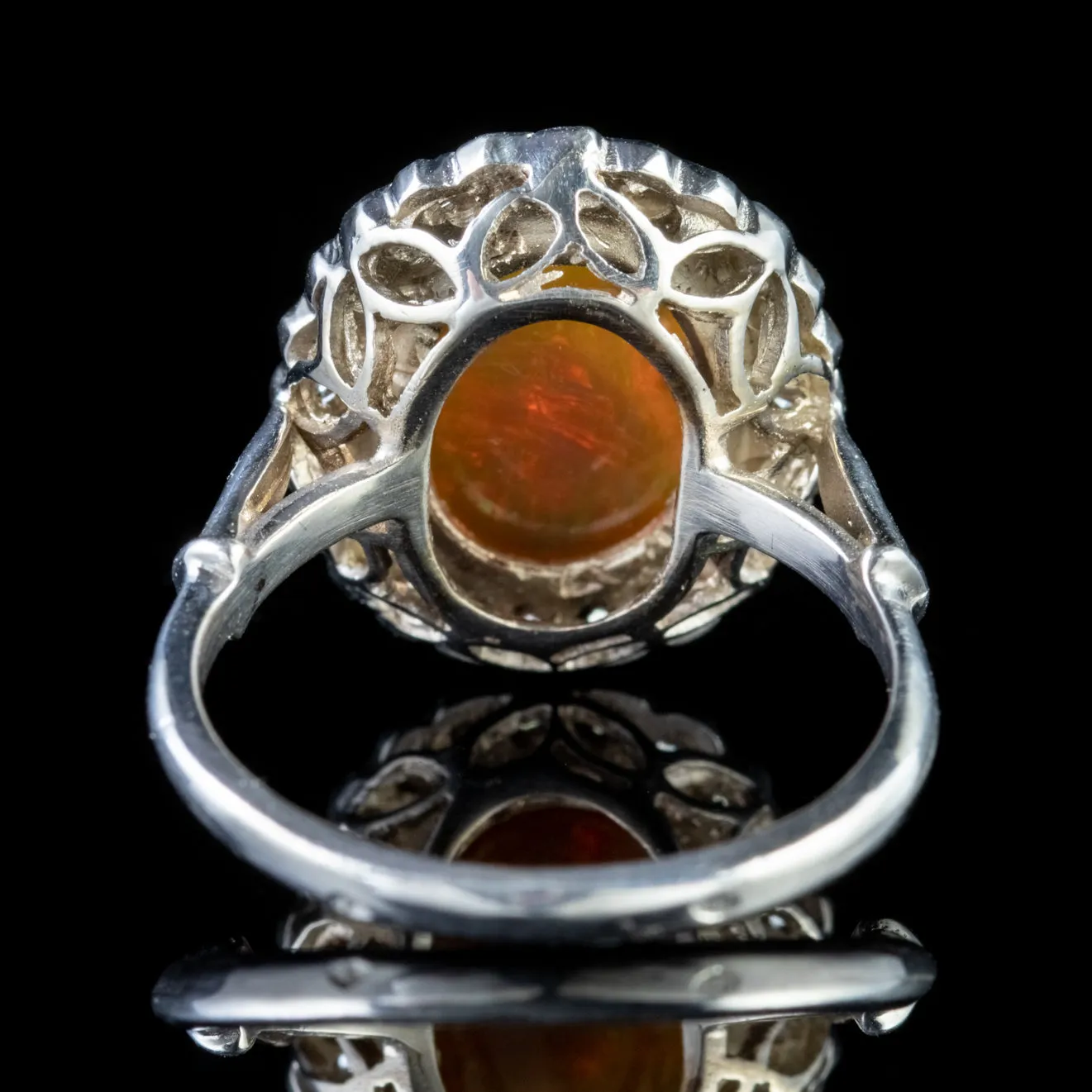 Antique Edwardian Opal Diamond Ring Platinum 6Ct Natural Opal Circa 1910