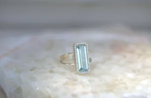 Aquamarine & Diamond Halo Ring