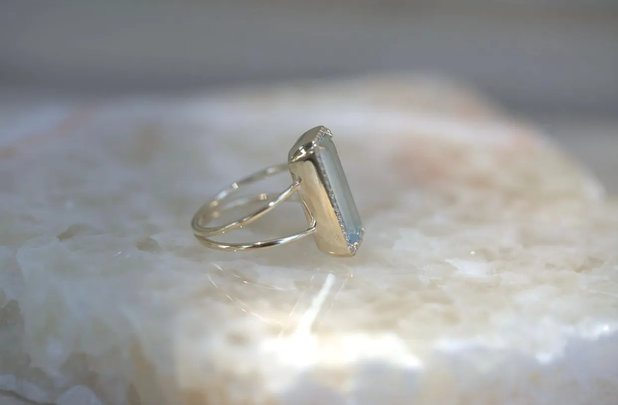 Aquamarine & Diamond Halo Ring