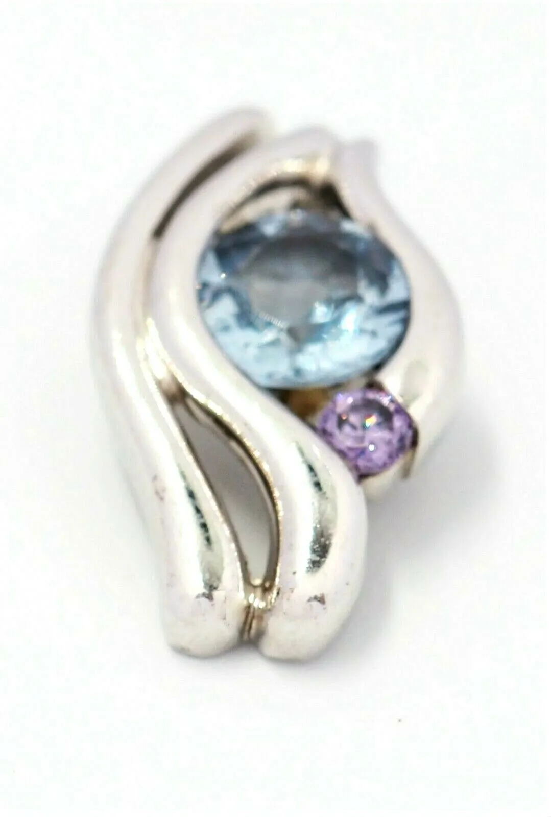 Aquamarine & Purple Rhinestone 925 Sterling Silver Pendant