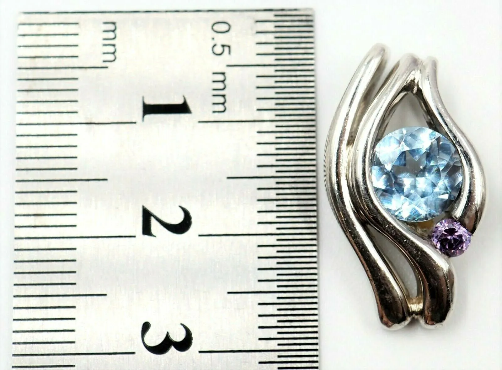 Aquamarine & Purple Rhinestone 925 Sterling Silver Pendant