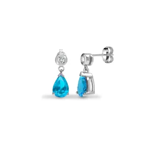 AQUAMARINE DROP EARRINGS IN 9K WHITE GOLD