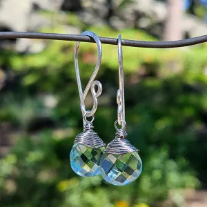 Aquamarine Radiant Raindrop Silver Earrings