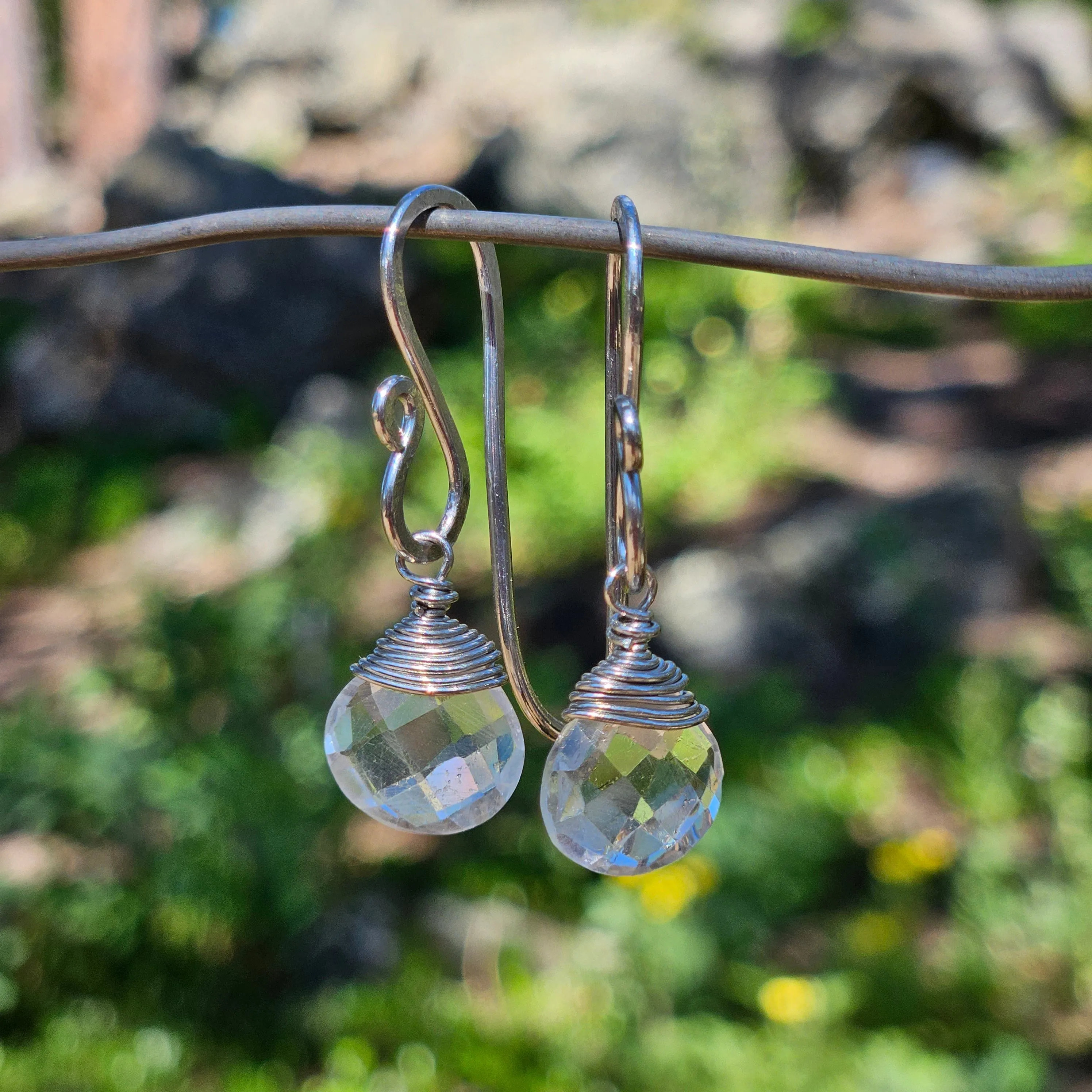 Aquamarine Radiant Raindrop Silver Earrings