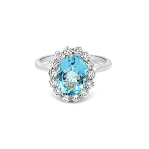 Aquamarine Royal Halo Ring