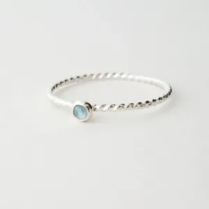 Aquamarine Twist Ring Sterling Silver Stacking Ring