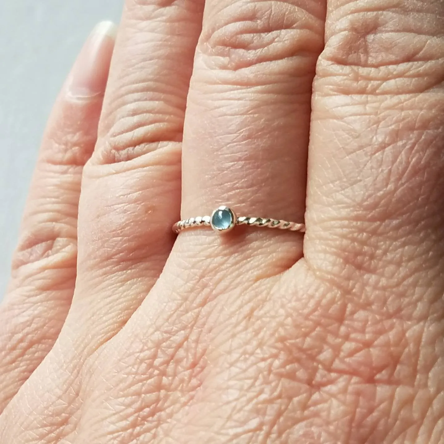 Aquamarine Twist Ring Sterling Silver Stacking Ring