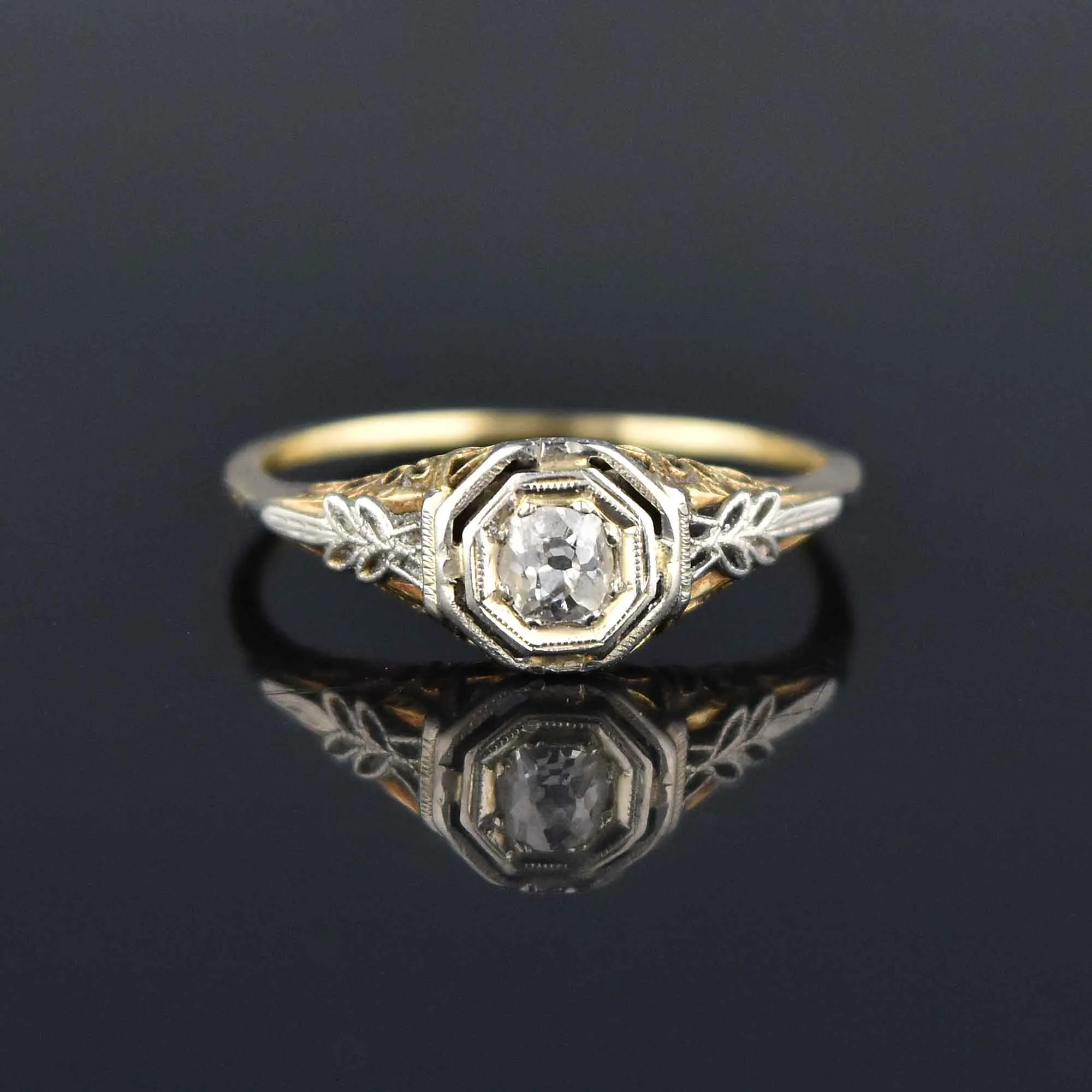 Art Deco 14K Gold Filigree .25 CTW Diamond Engagement Ring