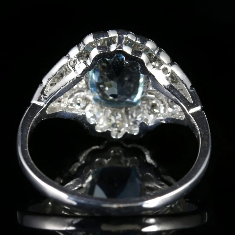 Art Deco Style Aquamarine Diamond Cluster Ring 1.60ct Aqua