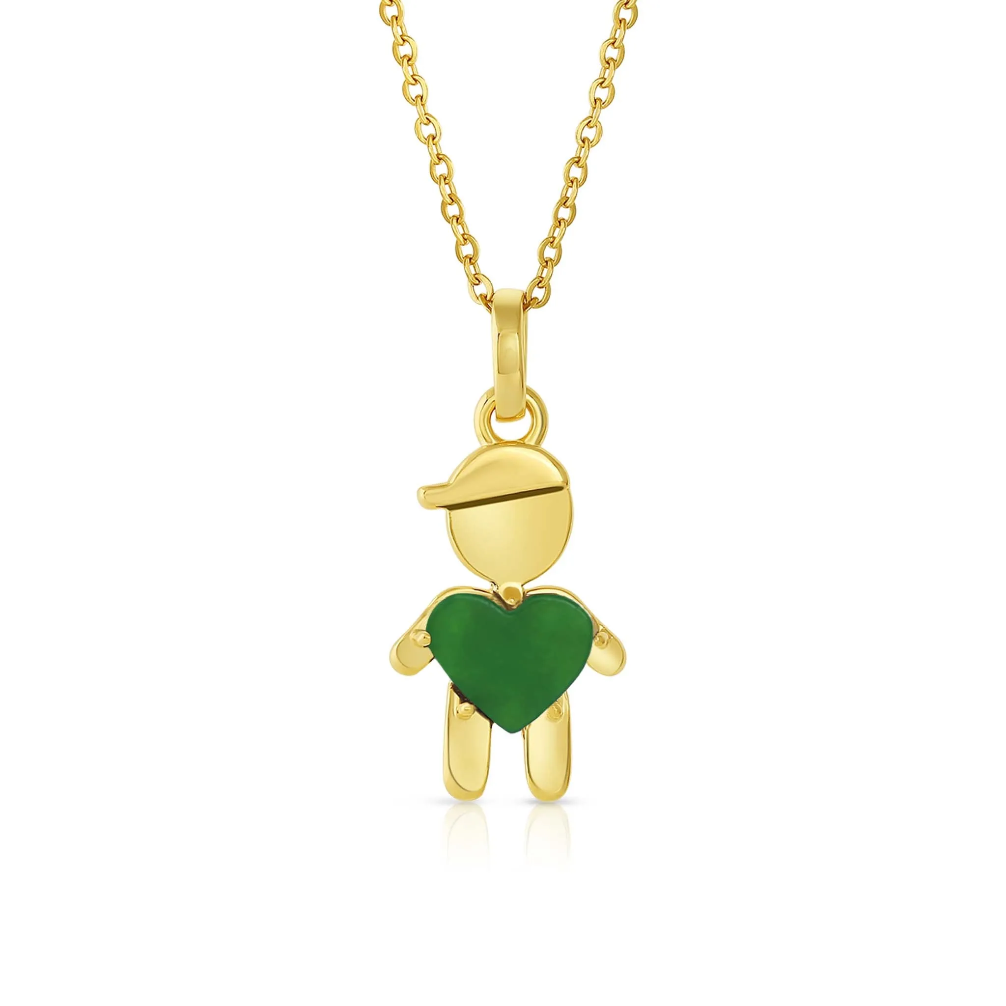 AUGUST Birthstone Gold Little Boy Necklace in Peridot