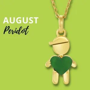 AUGUST Birthstone Gold Little Boy Necklace in Peridot