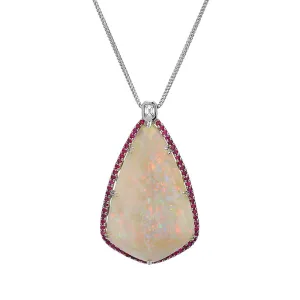 Australian Opal Ruby Diamond Platinum Pendant, GIA