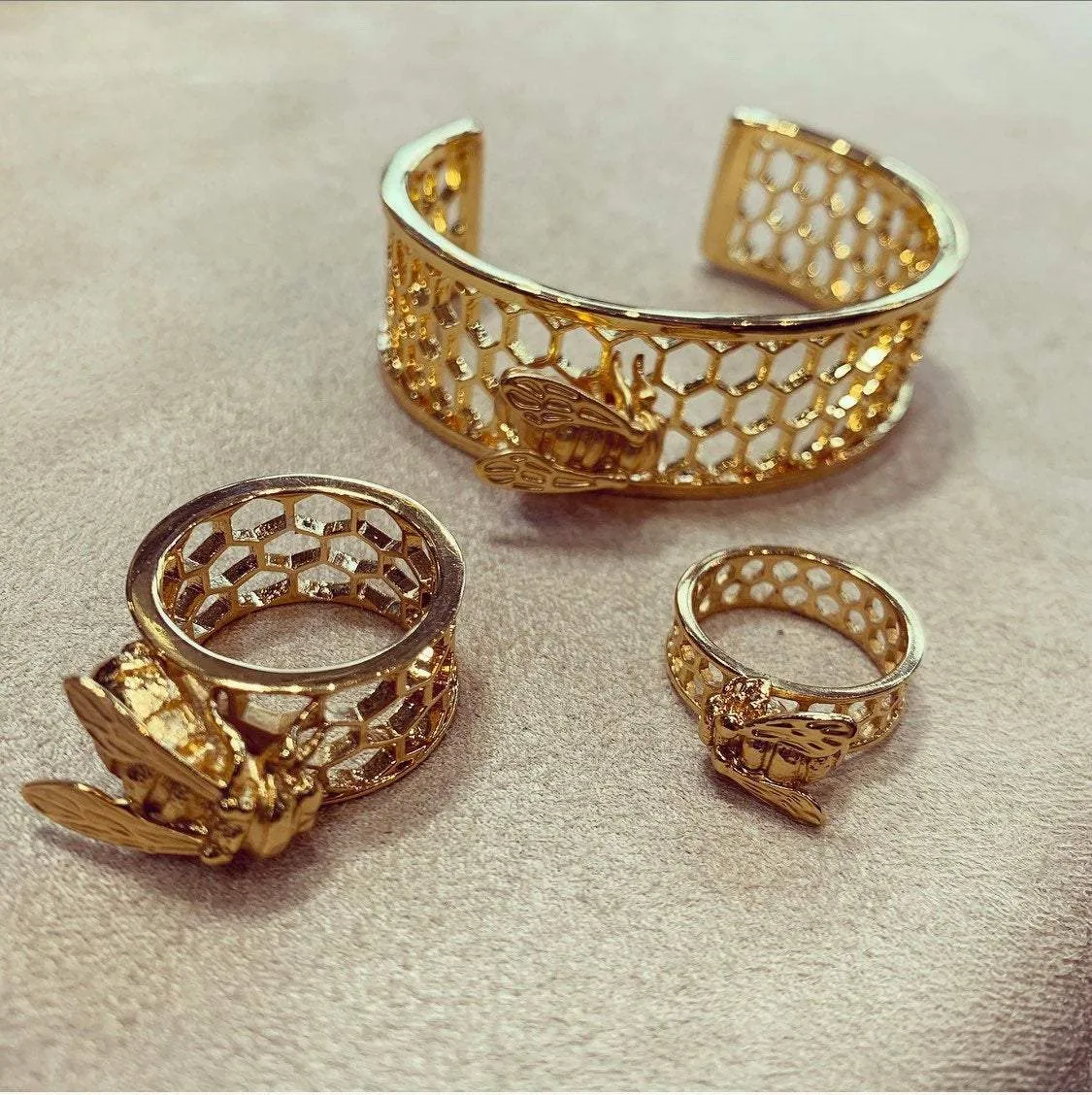 Baby Bee Honeycomb Ring by Bill Skinner Gold plated