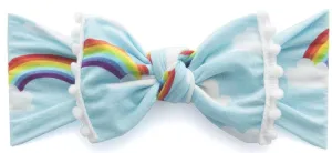 Baby Bling Rainbow w/White Pom Trimmed Knot Headband