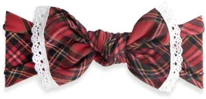 Baby Bling Red Tartan Plaid Lace Trimmed Knot Headband