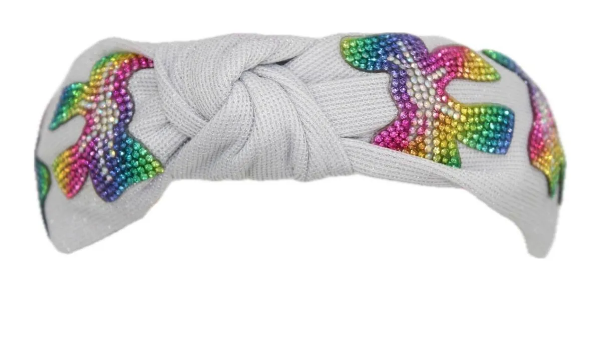 Bari Lynn Crystallized Bow Tail Knot Headband - Silver / Rainbow