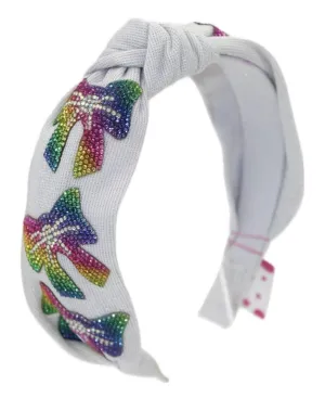 Bari Lynn Crystallized Bow Tail Knot Headband - Silver / Rainbow