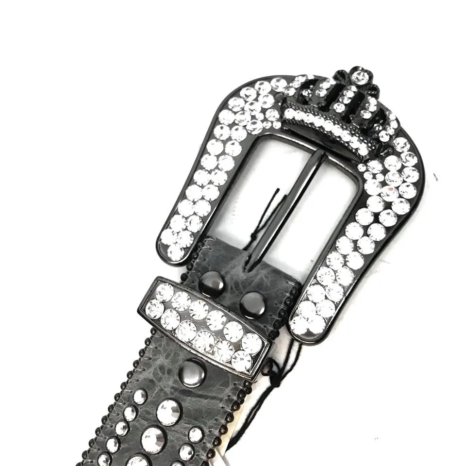 b.b. Simon Royal Silver Crown Leather Crystal Belt