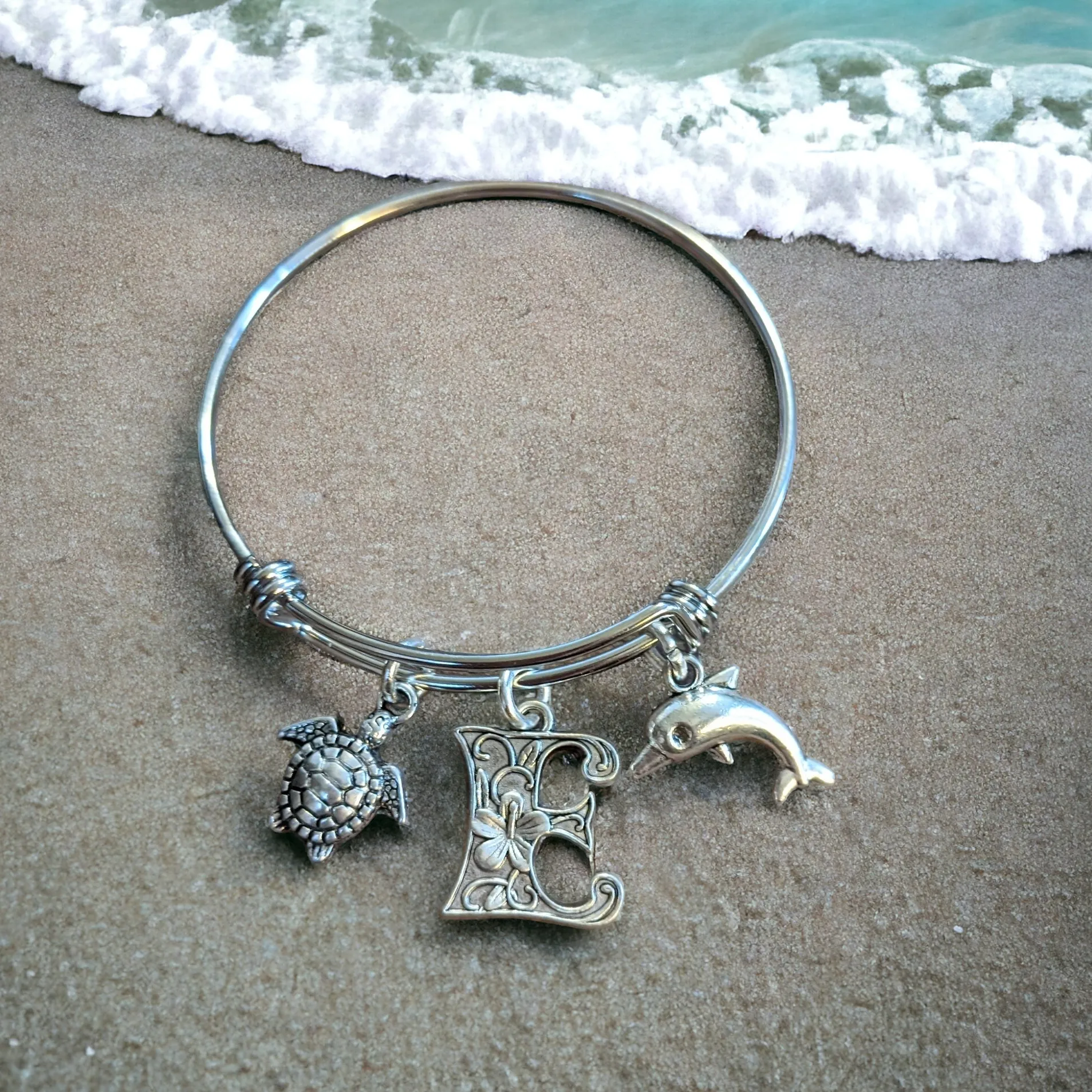 Beach - Dolphin, Sea Turtle, Sea Shell Child's Bangle bracelet