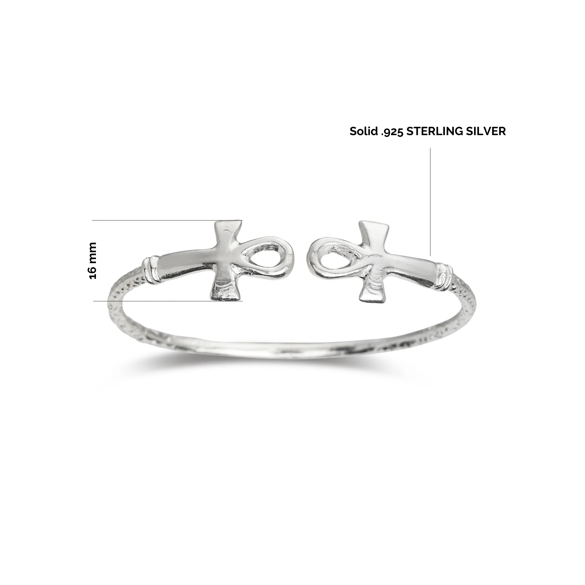 Better Jewelry Solid .925 West Indian Silver Bangle with Ankh Cross Ends, 1 piece