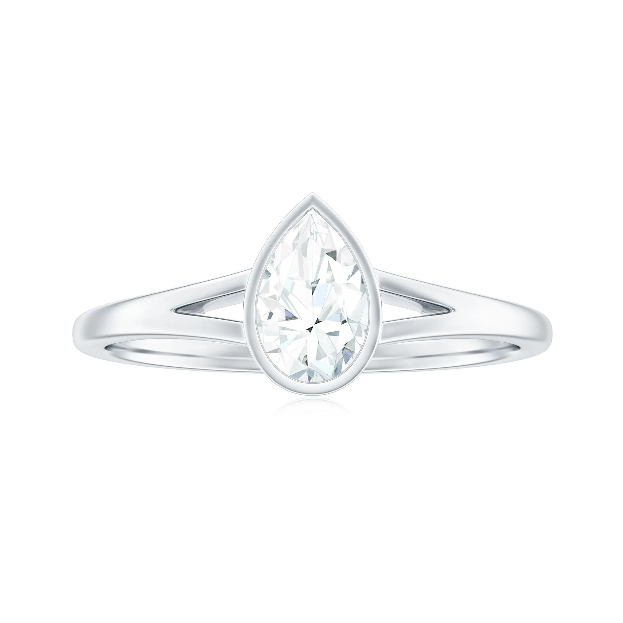 Bezel Set Pear Moissanite Solitaire Promise Ring in Split Shank